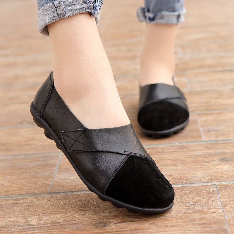 black Women's retro velcro loafers all seaons slip-on shoes