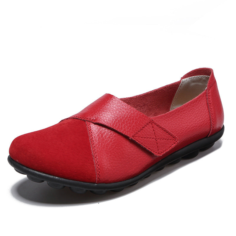 red Women's retro velcro loafers all seaons slip-on shoes