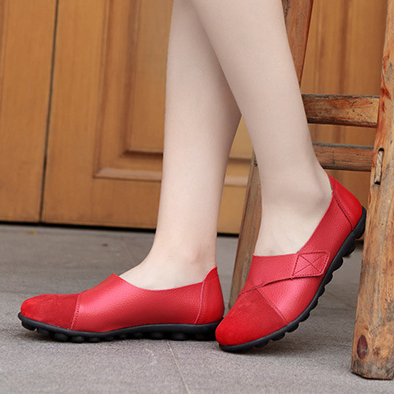 red Women's retro velcro loafers all seaons slip-on shoes