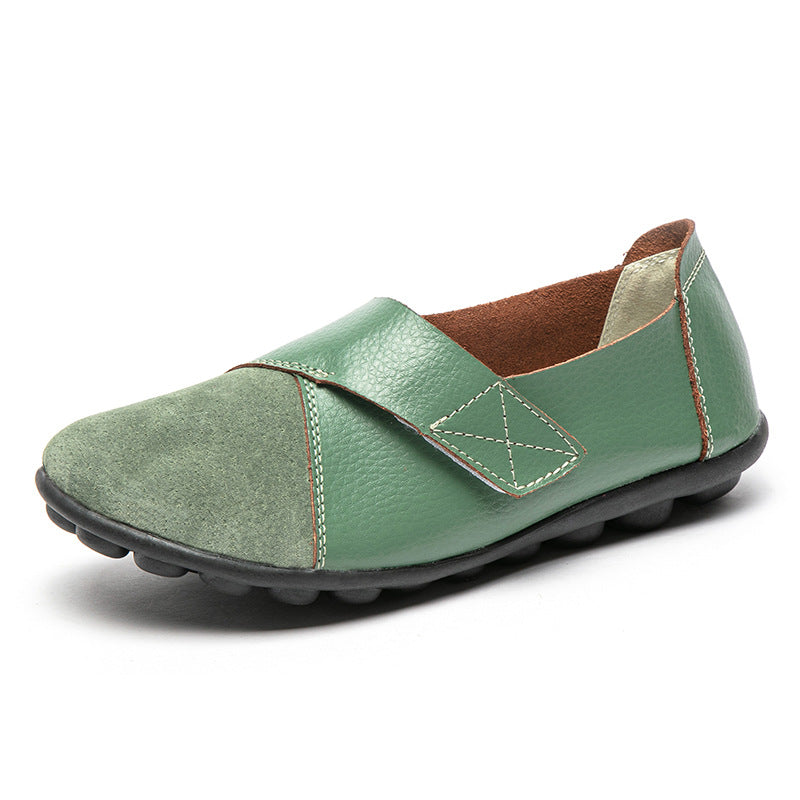 green Women's retro velcro loafers all seaons slip-on shoes