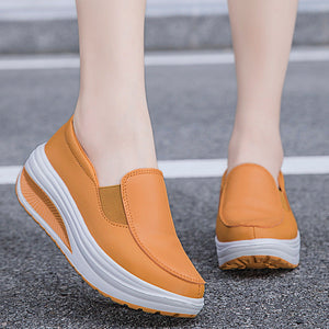 yellow Women's rocker sole comfortable walking slip-on loafers with arch support