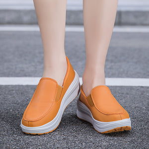 yellow Women's rocker sole comfortable walking slip-on loafers with arch support