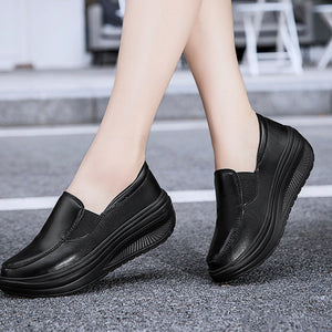 black Women's rocker sole comfortable walking slip-on loafers with arch support