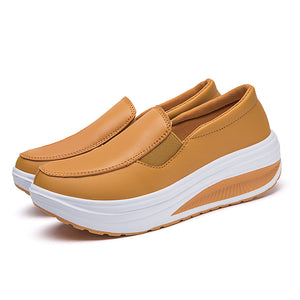 yellow Women's rocker sole comfortable walking slip-on loafers with arch support