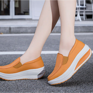 yellow Women's rocker sole comfortable walking slip-on loafers with arch support