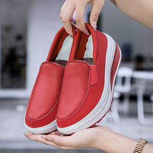 red Women's rocker sole comfortable walking slip-on loafers with arch support