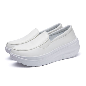 white Women's rocker sole comfortable walking slip-on loafers with arch support