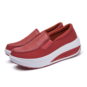 red Women's rocker sole comfortable walking slip-on loafers with arch support