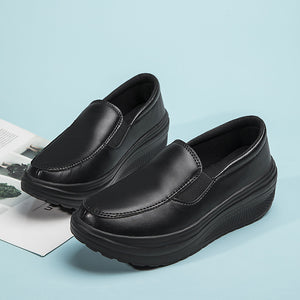 black Women's rocker sole comfortable walking slip-on loafers with arch support