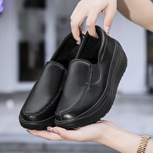 black Women's rocker sole comfortable walking slip-on loafers with arch support