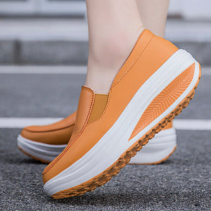 yellow Women's rocker sole comfortable walking slip-on loafers with arch support