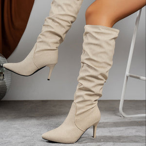 Women's ruched stiletto heels knee high boots