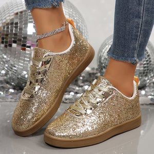 Women's sequins glitter lace-up sneakers -  shiny trainers for parties/wedding