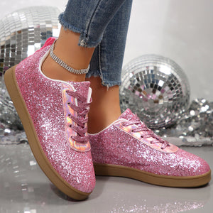 Women's sequins glitter lace-up sneakers -  shiny trainers for parties/wedding