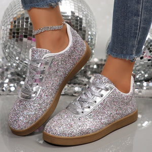 Women's sequins glitter lace-up sneakers -  shiny trainers for parties/wedding