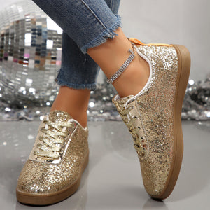 Women's sequins glitter lace-up sneakers -  shiny trainers for parties/wedding