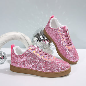 Women's sequins glitter lace-up sneakers -  shiny trainers for parties/wedding