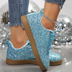 Women's sequins glitter lace-up sneakers -  shiny trainers for parties/wedding