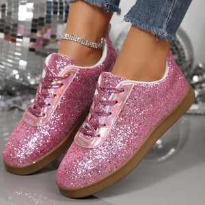 Women's sequins glitter lace-up sneakers -  shiny trainers for parties/wedding