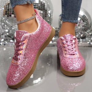 Women's sequins glitter lace-up sneakers -  shiny trainers for parties/wedding