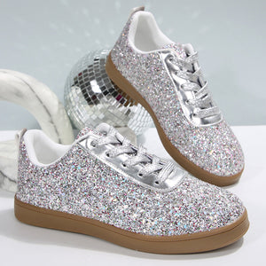Women's sequins glitter lace-up sneakers -  shiny trainers for parties/wedding