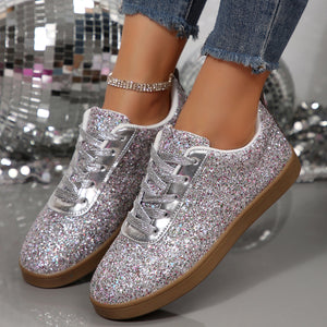 Women's sequins glitter lace-up sneakers -  shiny trainers for parties/wedding