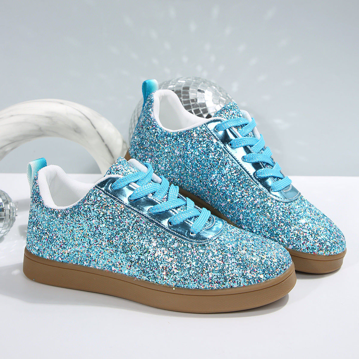 Women's sequins glitter lace-up sneakers -  shiny trainers for parties/wedding