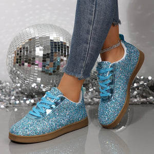 Women's sequins glitter lace-up sneakers -  shiny trainers for parties/wedding
