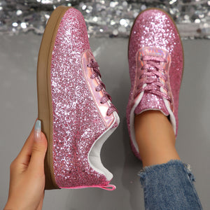 Women's sequins glitter lace-up sneakers -  shiny trainers for parties/wedding