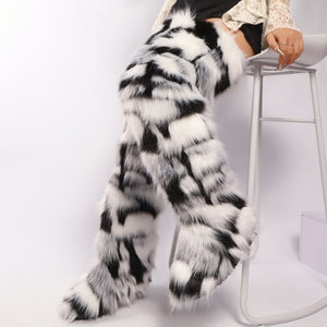 Women's shaggy faux fur over the knee snow boots anti-slip