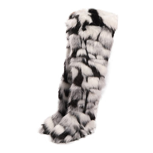 Women's shaggy faux fur over the knee snow boots anti-slip