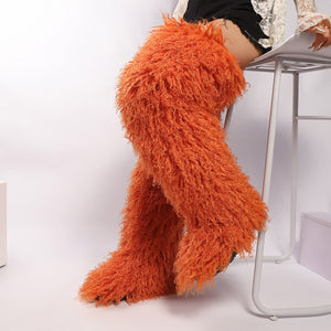 Women's shaggy faux shearling over the knee boot