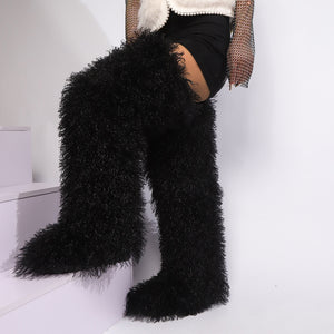 Women's shaggy faux shearling over the knee boot