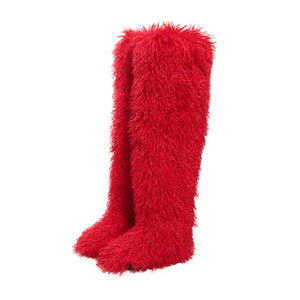 Women's shaggy faux shearling over the knee boot