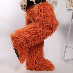 Women's shaggy faux shearling over the knee boot