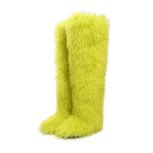 Women's shaggy faux shearling over the knee boot