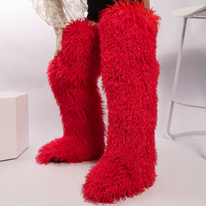 Women's shaggy faux shearling over the knee boot