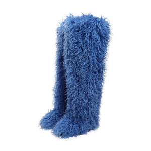Women's shaggy faux shearling over the knee boot