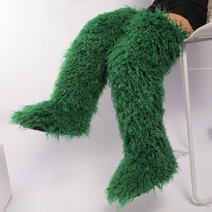 Women's shaggy faux shearling over the knee boot