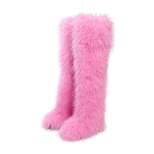 Women's shaggy faux shearling over the knee boot