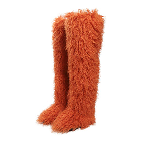 Women's shaggy faux shearling over the knee boot