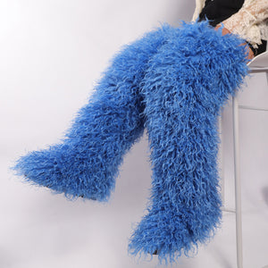 Women's shaggy faux shearling over the knee boot