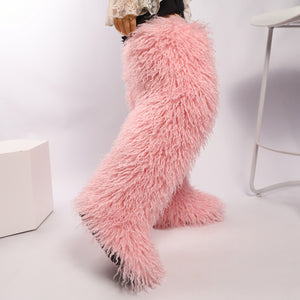 Women's shaggy faux shearling over the knee boot