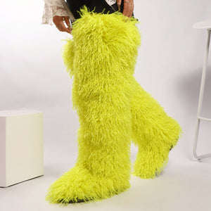 Women's shaggy faux shearling over the knee boot