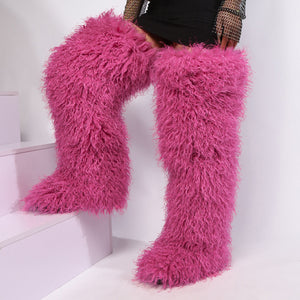 Women's shaggy faux shearling over the knee boot
