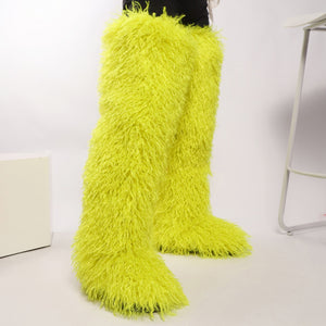 Women's shaggy faux shearling over the knee boot