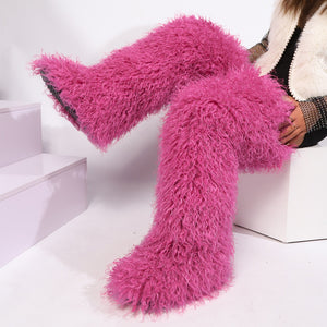 Women's shaggy faux shearling over the knee boot