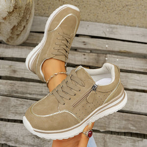 Women's side zipper low wedge heels sneakers - Lightweight casual shoes for summer