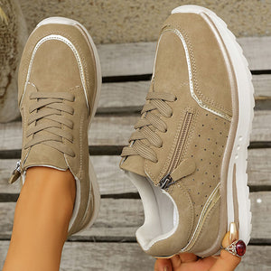 Women's side zipper low wedge heels sneakers - Lightweight casual shoes for summer