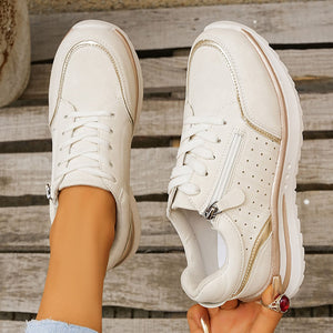 Women's side zipper low wedge heels sneakers - Lightweight casual shoes for summer